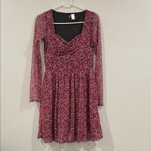 H&M Burgundy Floral Long Sleeve Dress